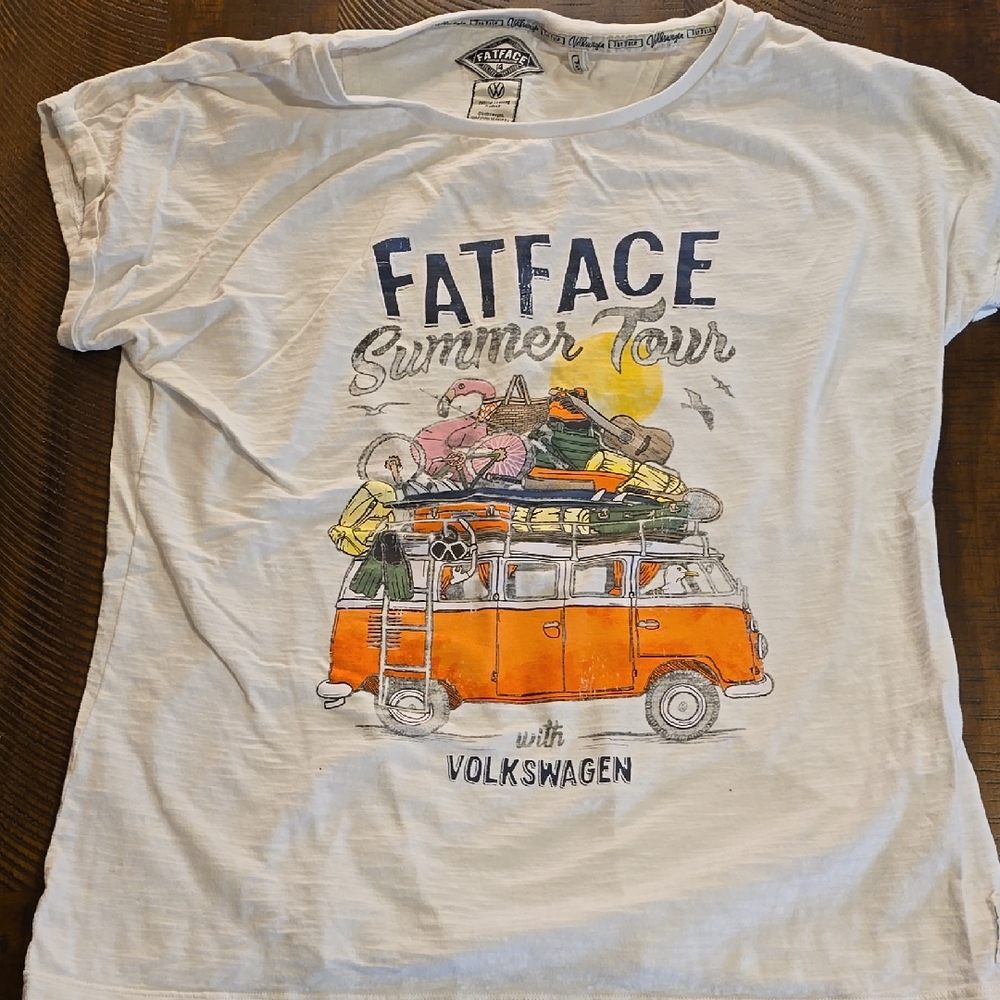 Fat Face White Tee with Orange Volkswagen Summer Tour Graphic